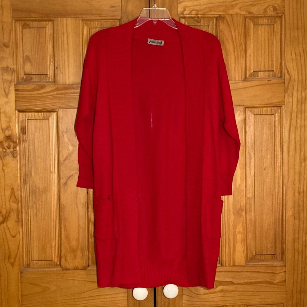 NWOT Sheridan Square Vintage 80s Sweater Cardigan Open Long Red Size M Medium